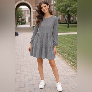 Caution to the wind Tiered Long-Sleeve Dress